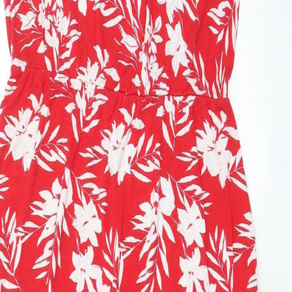 Very Womens Red Floral Viscose A-Line Size 14 Scoop Neck Pullover - Side slit