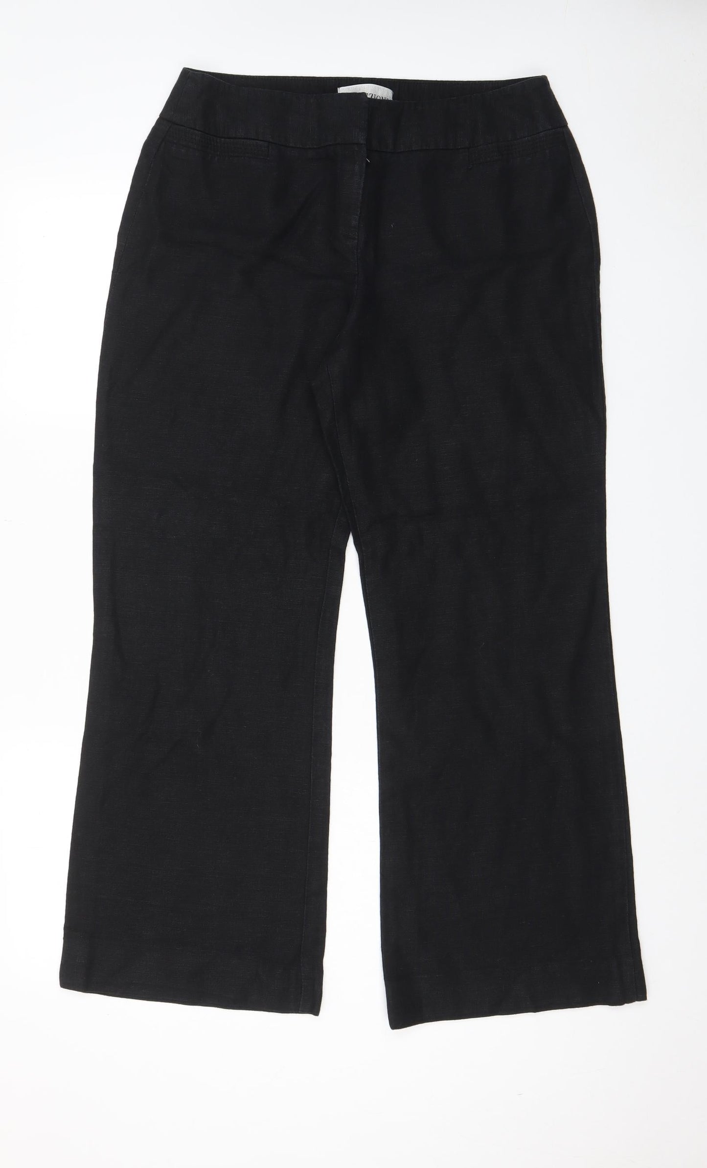 Collezioni Womens Black Linen Trousers Size 14 L29 in Regular Hook & Eye