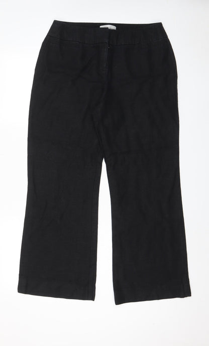Collezioni Womens Black Linen Trousers Size 14 L29 in Regular Hook & Eye