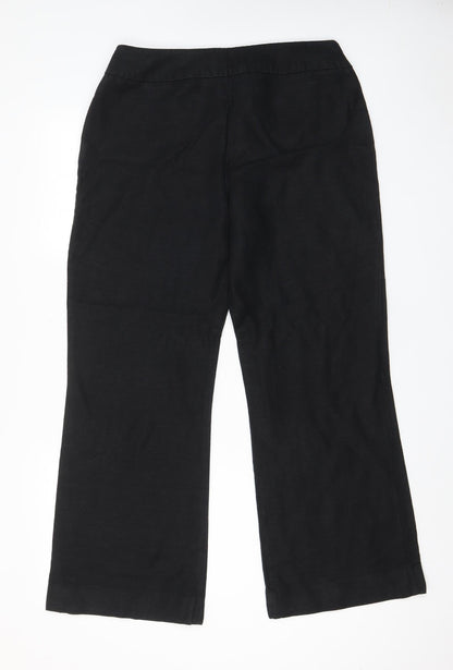 Collezioni Womens Black Linen Trousers Size 14 L29 in Regular Hook & Eye