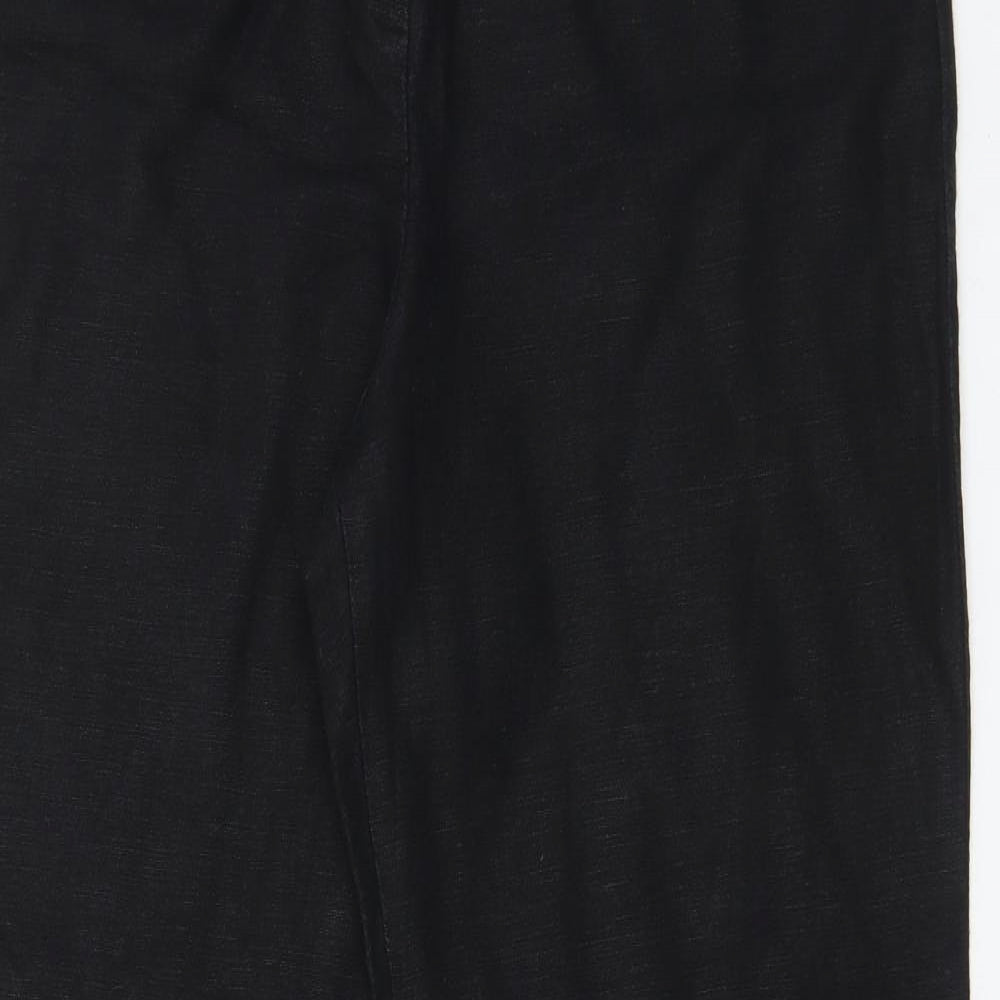 Collezioni Womens Black Linen Trousers Size 14 L29 in Regular Hook & Eye
