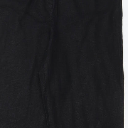 Collezioni Womens Black Linen Trousers Size 14 L29 in Regular Hook & Eye
