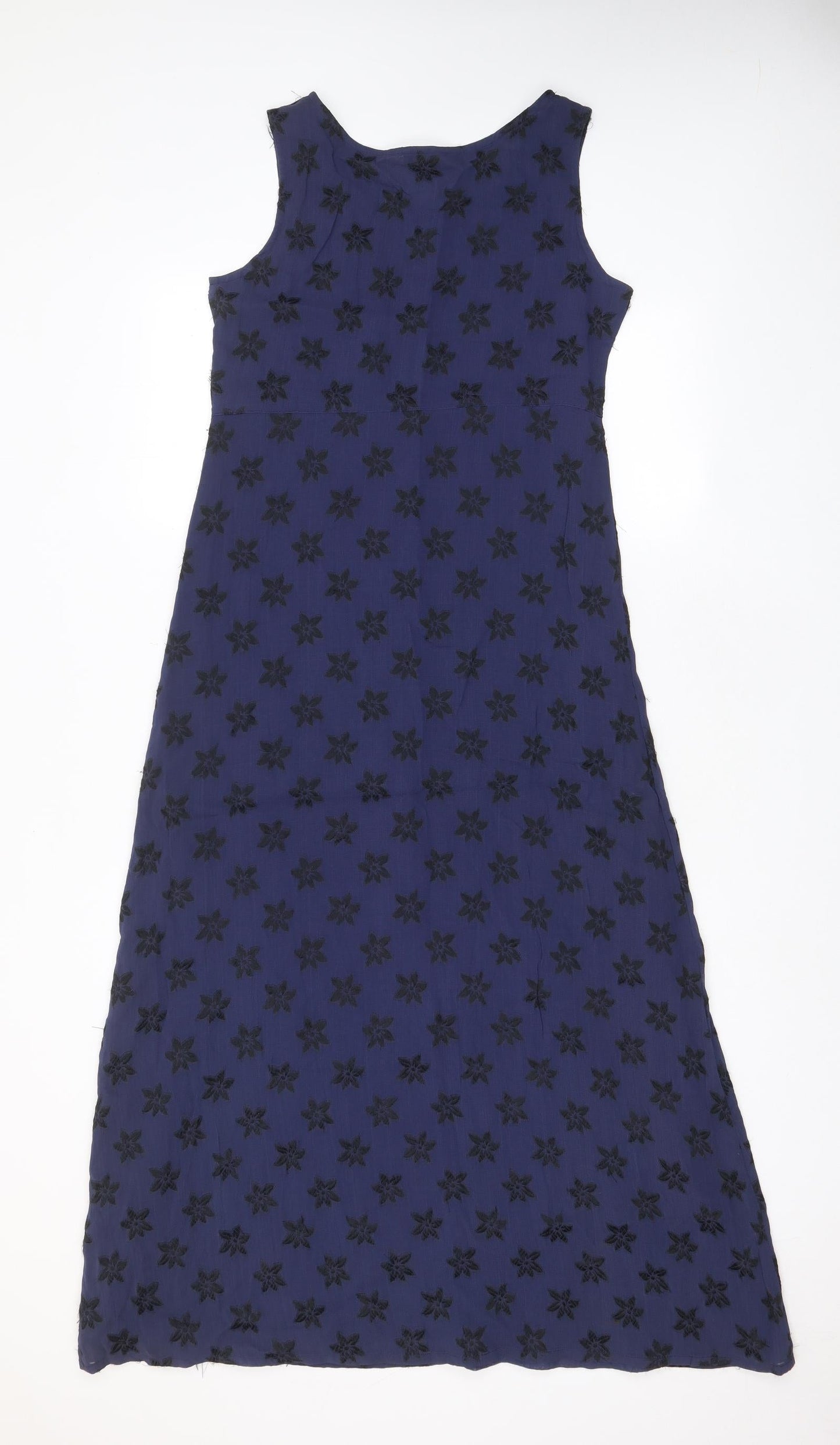 Oasis Womens Blue Floral Viscose A-Line Size 10 Scoop Neck Pullover - Embroidered