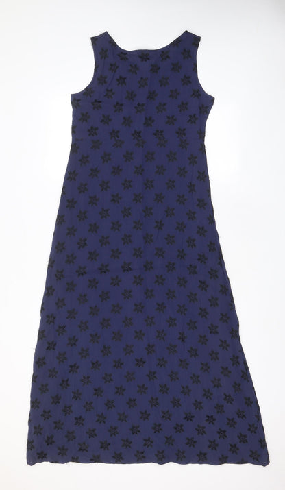 Oasis Womens Blue Floral Viscose A-Line Size 10 Scoop Neck Pullover - Embroidered