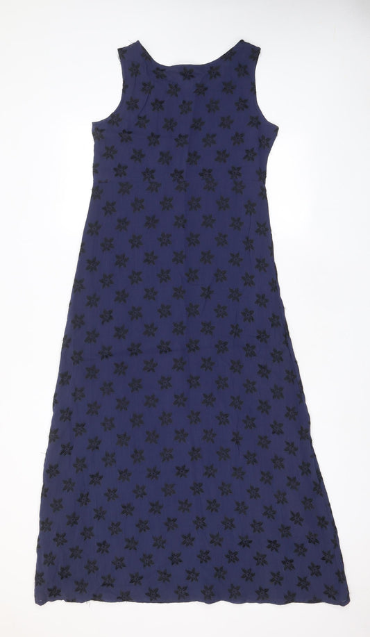 Oasis Womens Blue Floral Viscose A-Line Size 10 Scoop Neck Pullover - Embroidered