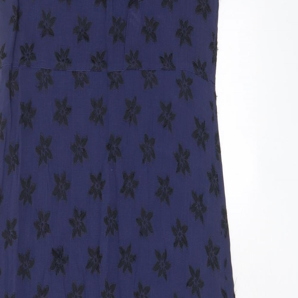 Oasis Womens Blue Floral Viscose A-Line Size 10 Scoop Neck Pullover - Embroidered