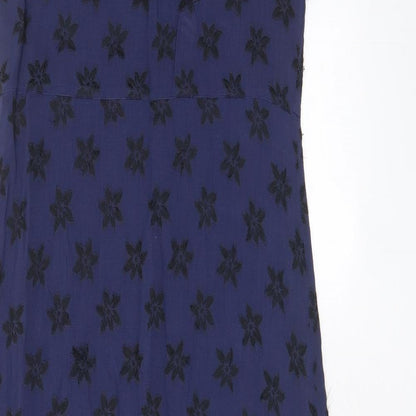 Oasis Womens Blue Floral Viscose A-Line Size 10 Scoop Neck Pullover - Embroidered