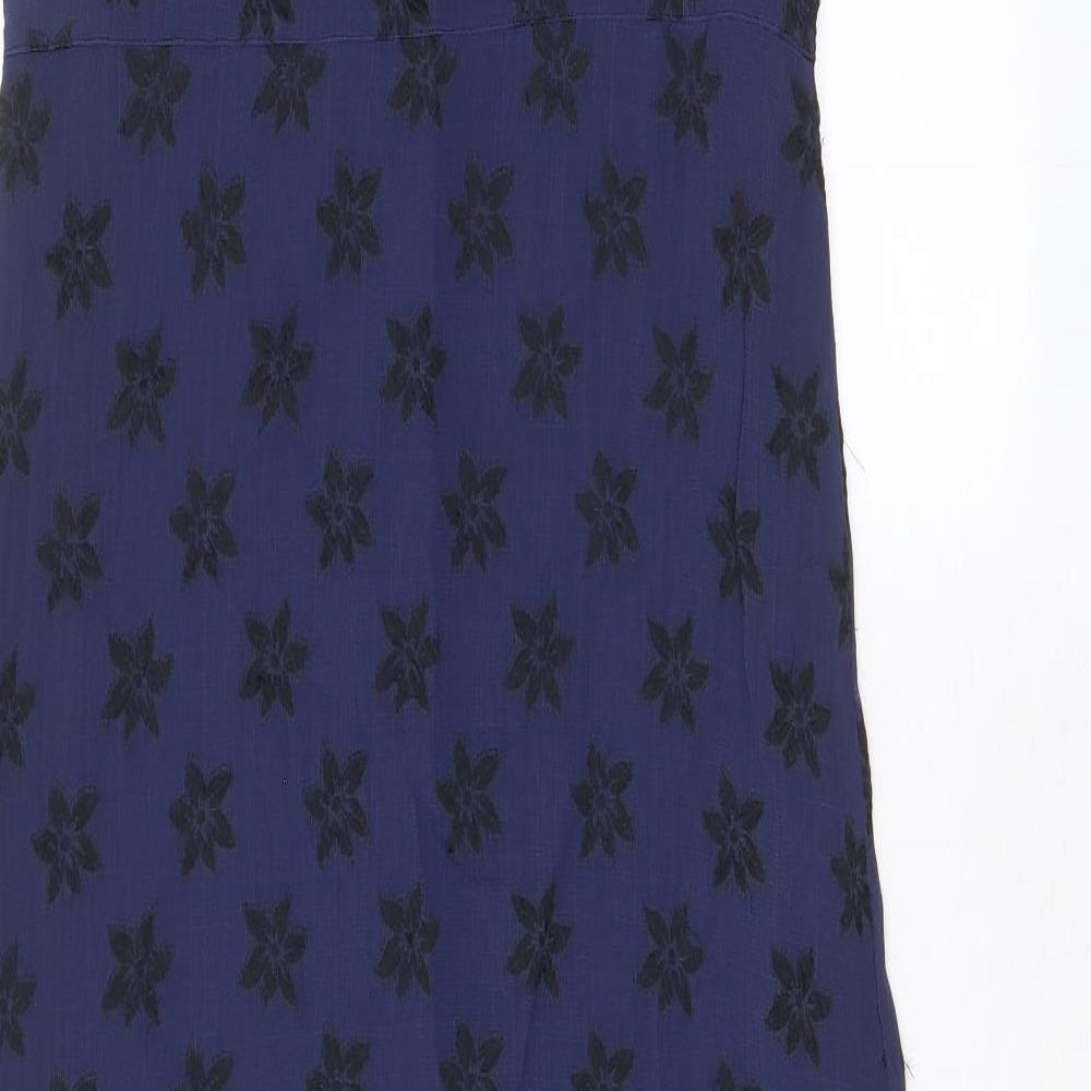 Oasis Womens Blue Floral Viscose A-Line Size 10 Scoop Neck Pullover - Embroidered