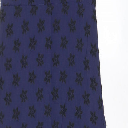 Oasis Womens Blue Floral Viscose A-Line Size 10 Scoop Neck Pullover - Embroidered