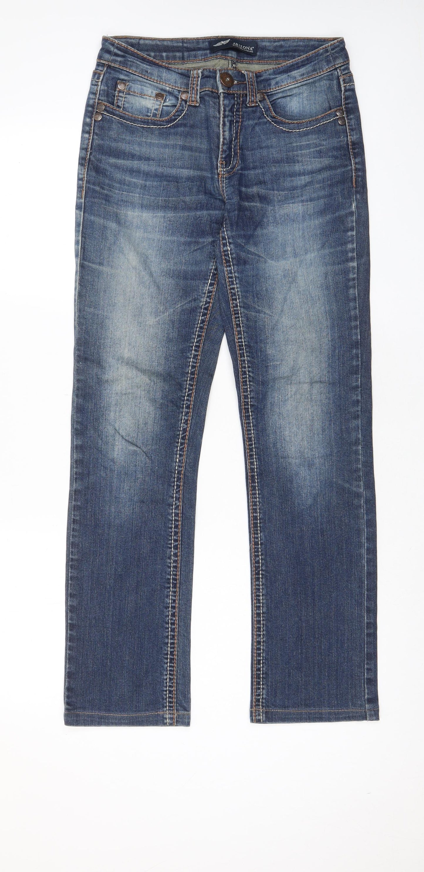 AriZona Womens Blue Cotton Straight Jeans Size 28 in L29 in Regular Zip - Pockets, Embroided