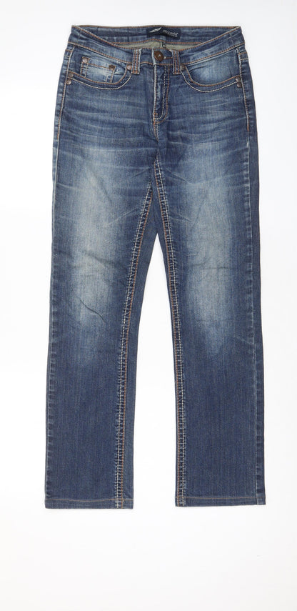 AriZona Womens Blue Cotton Straight Jeans Size 28 in L29 in Regular Zip - Pockets, Embroided