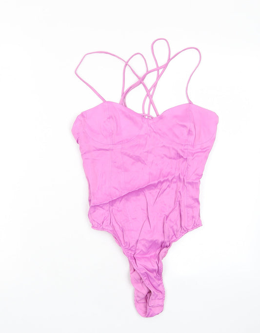 Zara Womens Pink Viscose Bodysuit One-Piece Size S Zip