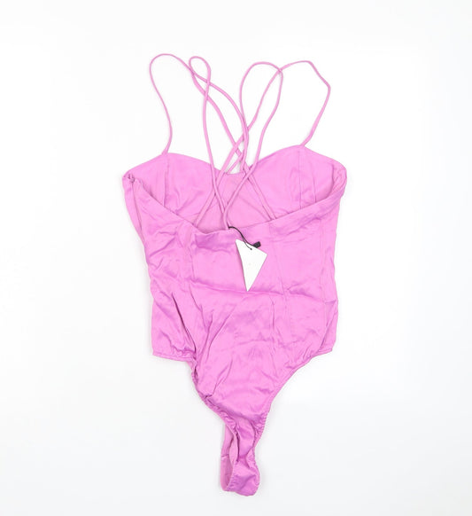 Zara Womens Pink Viscose Bodysuit One-Piece Size S Zip