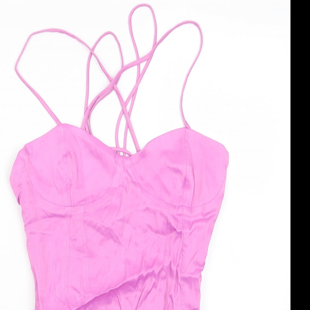 Zara Womens Pink Viscose Bodysuit One-Piece Size S Zip