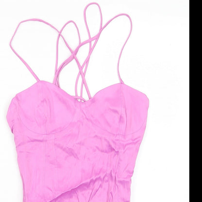 Zara Womens Pink Viscose Bodysuit One-Piece Size S Zip