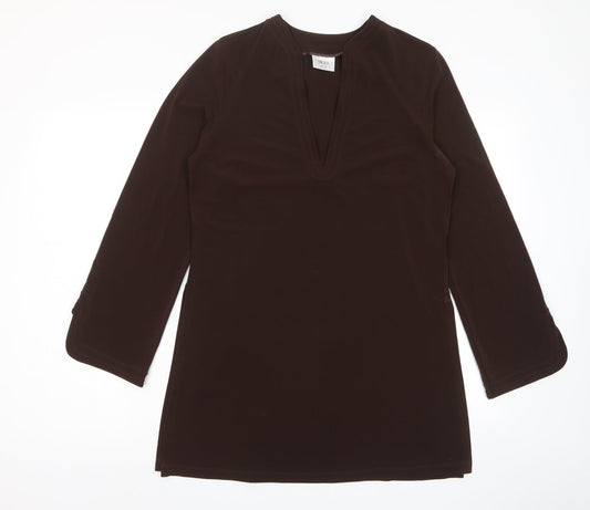 NEXT Womens Brown Polyester A-Line Size 12 V-Neck Pullover - Embroidered