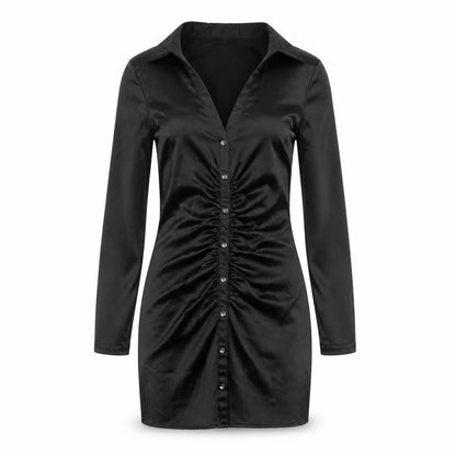 Zara Womens Black Polyester Shirt Dress Size S Collared Zip - Ruched, Buttons