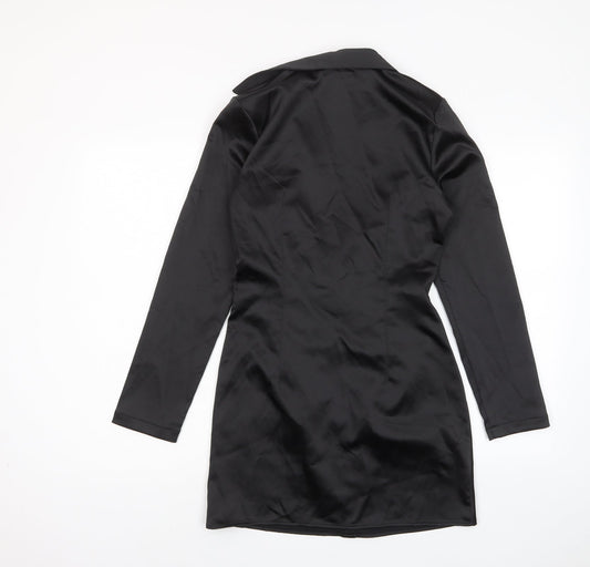 Zara Womens Black Polyester Shirt Dress Size S Collared Zip - Ruched, Buttons
