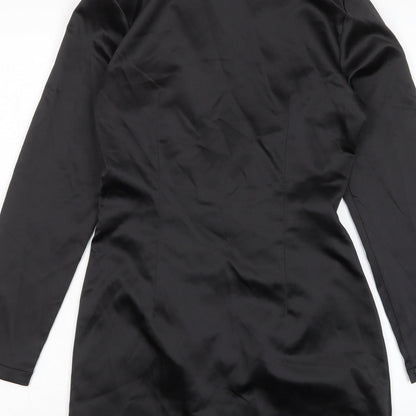 Zara Womens Black Polyester Shirt Dress Size S Collared Zip - Ruched, Buttons