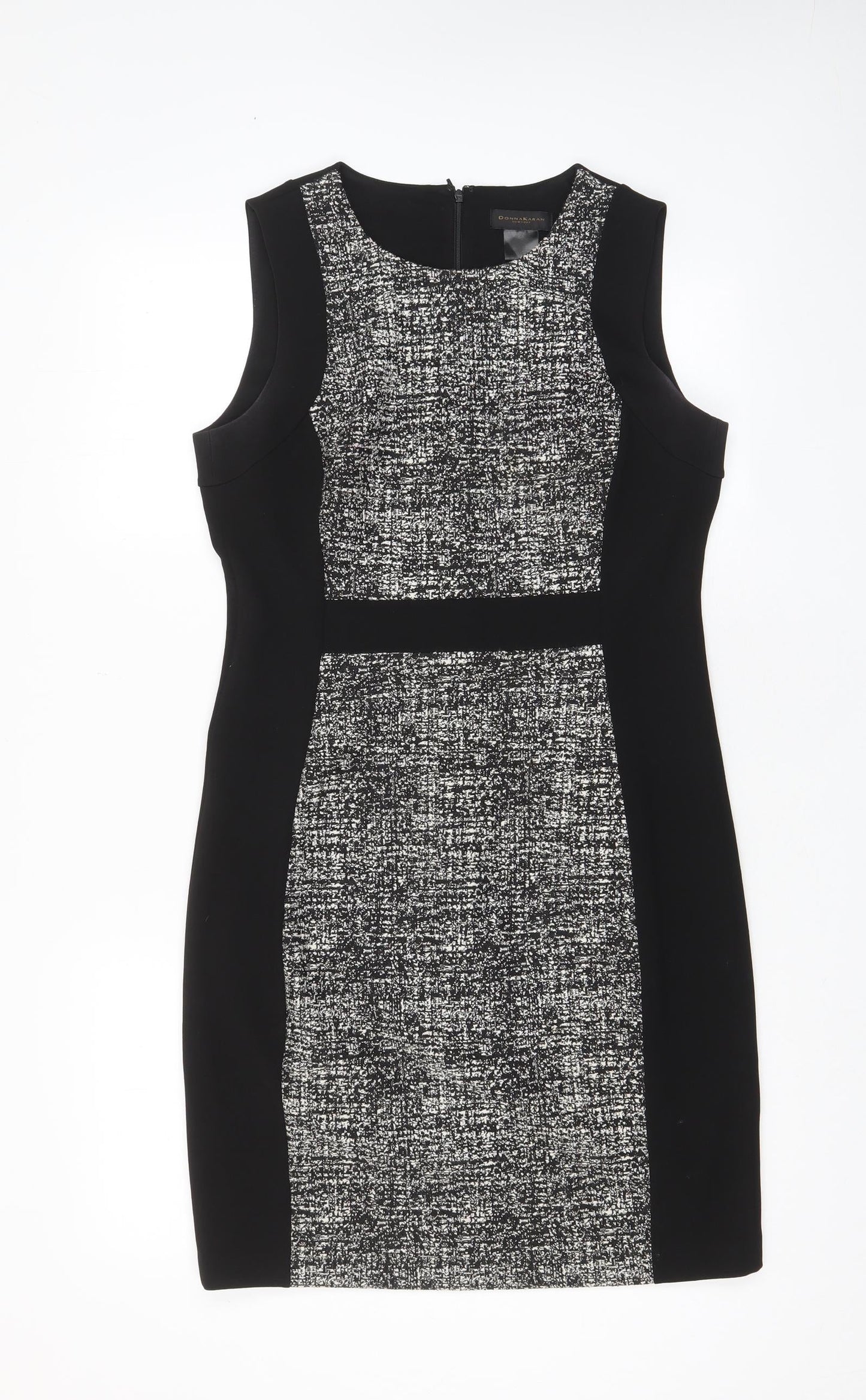 Donna Karan Womens Black Polyester Pencil Dress Size 12 Crew Neck Zip
