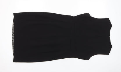 Donna Karan Womens Black Polyester Pencil Dress Size 12 Crew Neck Zip