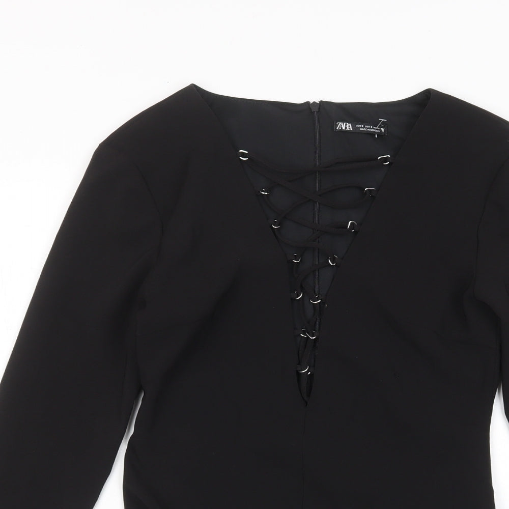 Zara Womens Black Polyester Bodysuit One-Piece Size S Zip - Cross neckline