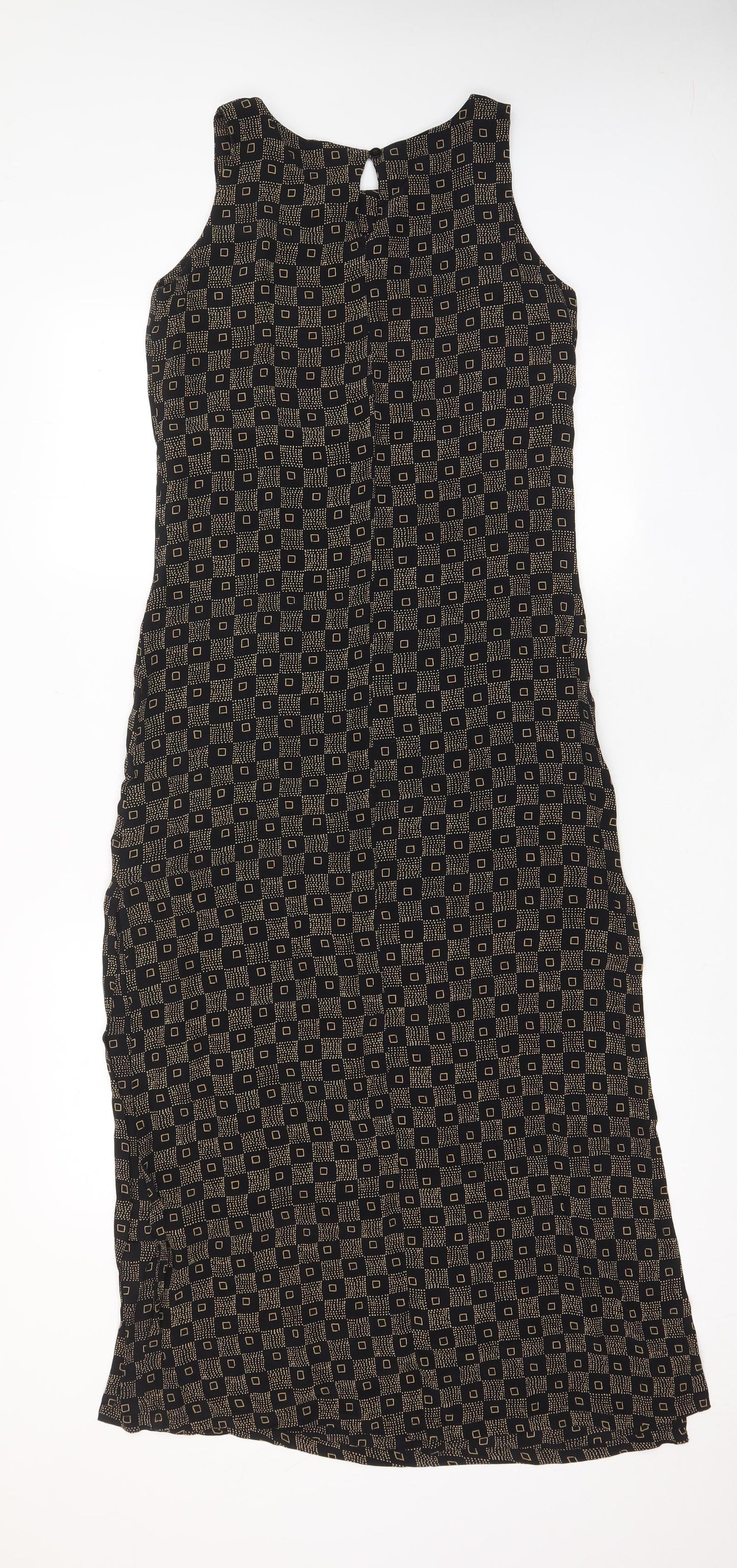 Wallis Womens Brown Geometric Viscose A-Line Size 10 Boat Neck Button - Side slit