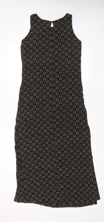 Wallis Womens Brown Geometric Viscose A-Line Size 10 Boat Neck Button - Side slit