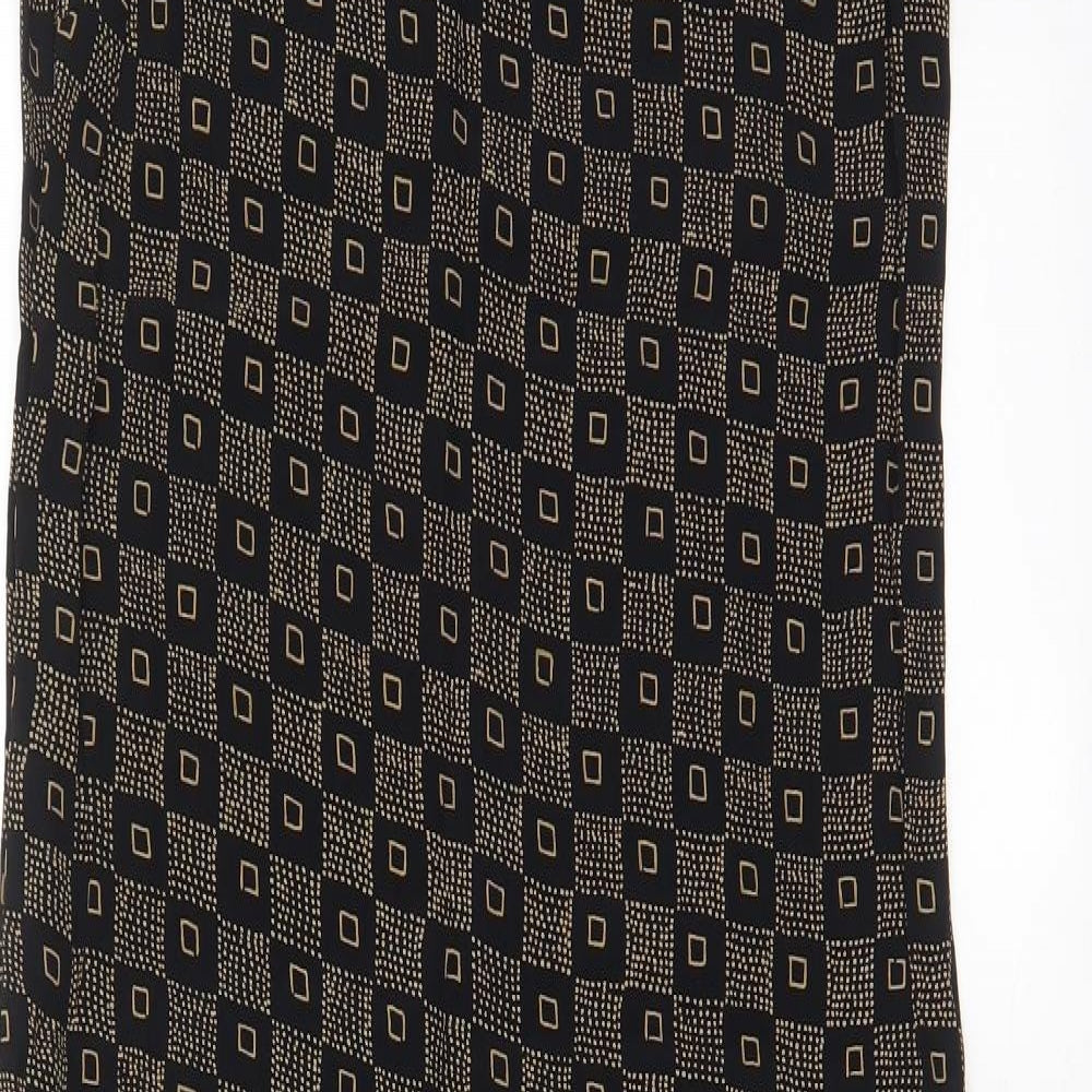 Wallis Womens Brown Geometric Viscose A-Line Size 10 Boat Neck Button - Side slit