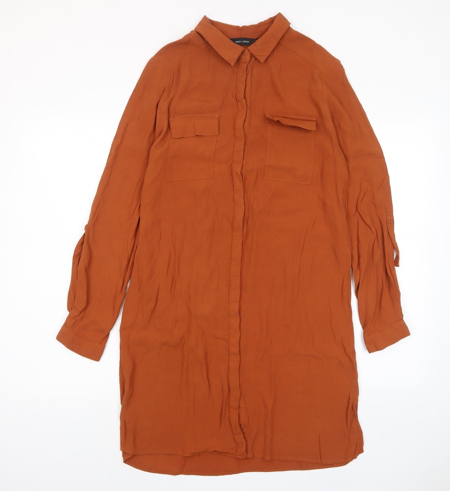 NEXT Womens Brown Viscose Shirt Dress Size 12 Collared Button