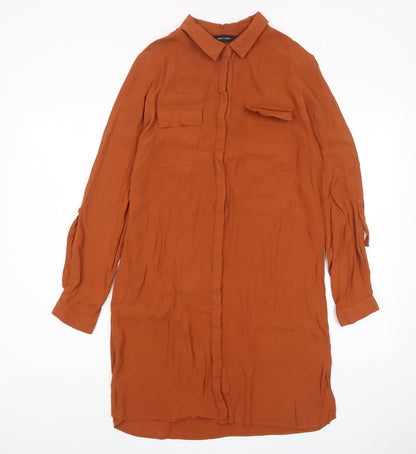 NEXT Womens Brown Viscose Shirt Dress Size 12 Collared Button