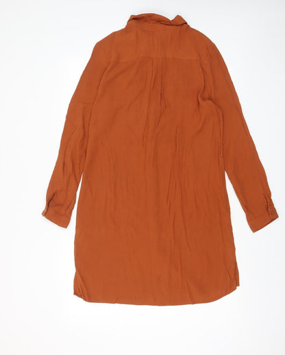 NEXT Womens Brown Viscose Shirt Dress Size 12 Collared Button