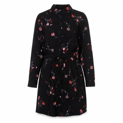 Warehouse Womens Black Floral Viscose A-Line Size 10 Collared Button - Belted