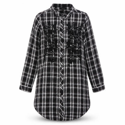 New Look Womens Grey Plaid Viscose Shift Size 10 Collared Button - Embroidered