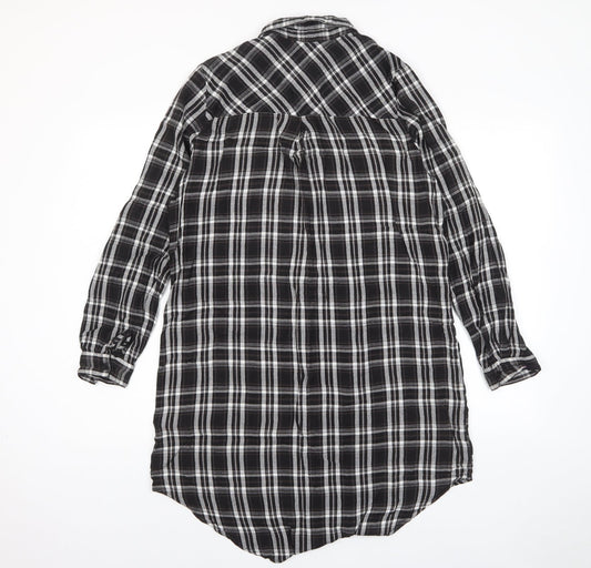 New Look Womens Grey Plaid Viscose Shift Size 10 Collared Button - Embroidered