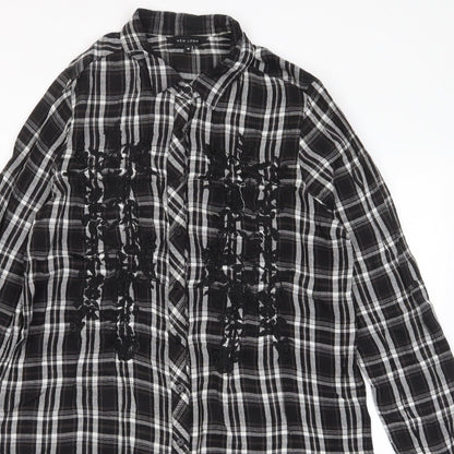 New Look Womens Grey Plaid Viscose Shift Size 10 Collared Button - Embroidered