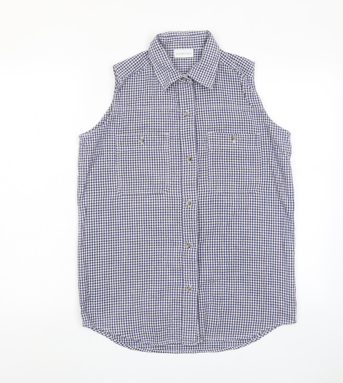 Essentials Womens Blue Plaid Cotton Basic Button-Up Size 10 Collared - 10-12