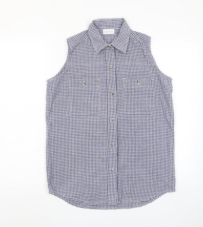 Essentials Womens Blue Plaid Cotton Basic Button-Up Size 10 Collared - 10-12