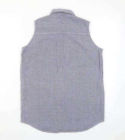 Essentials Womens Blue Plaid Cotton Basic Button-Up Size 10 Collared - 10-12