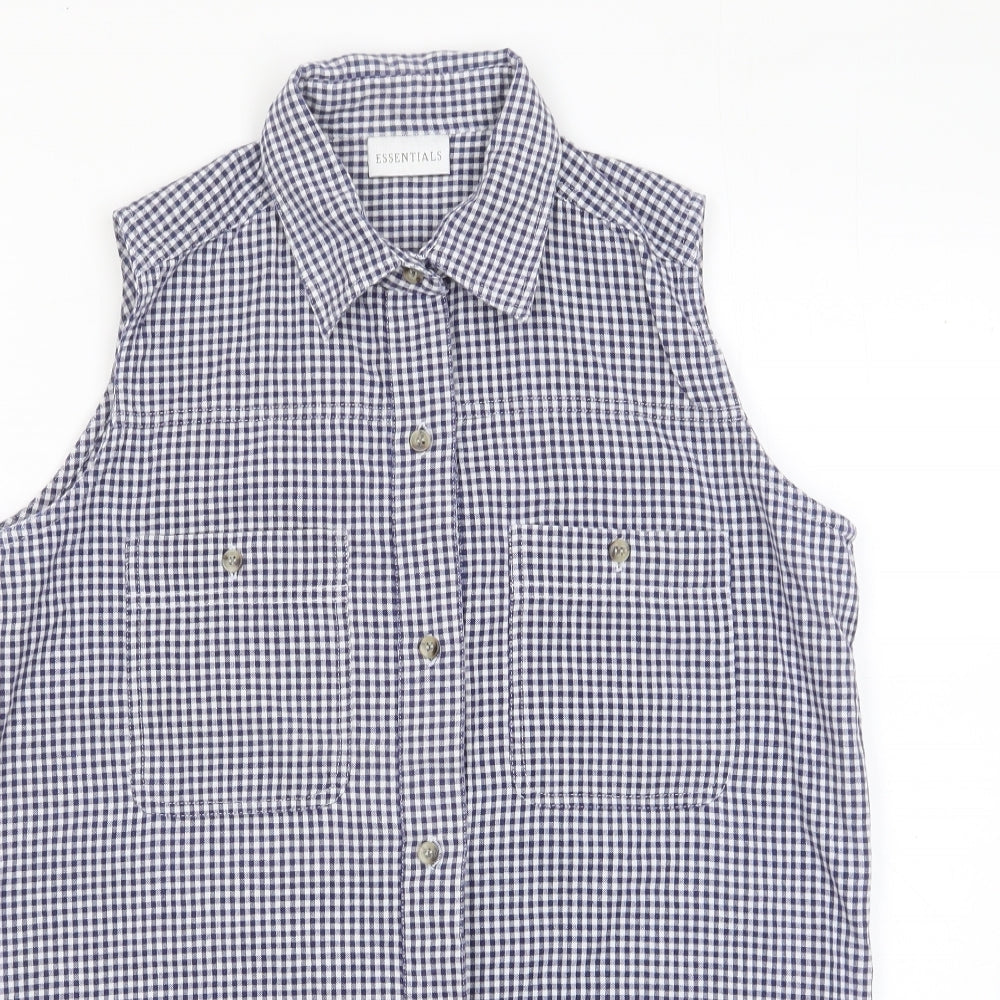 Essentials Womens Blue Plaid Cotton Basic Button-Up Size 10 Collared - 10-12