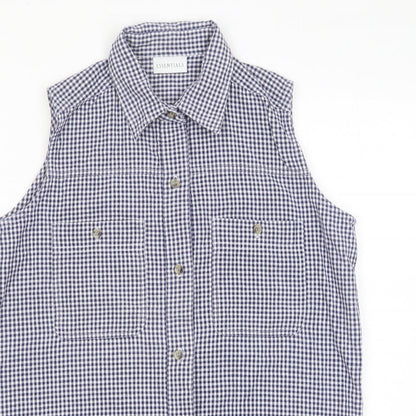 Essentials Womens Blue Plaid Cotton Basic Button-Up Size 10 Collared - 10-12