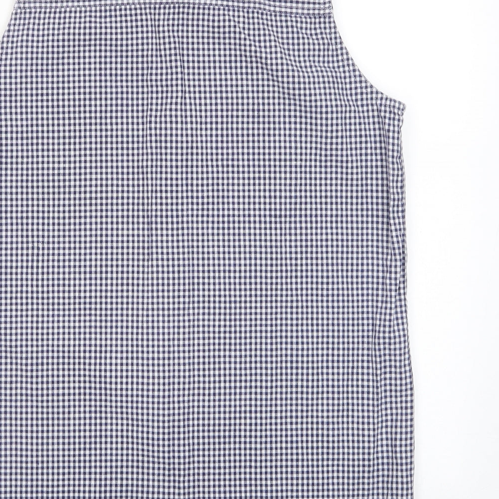 Essentials Womens Blue Plaid Cotton Basic Button-Up Size 10 Collared - 10-12