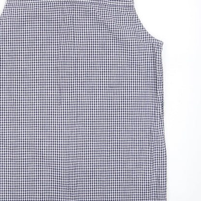 Essentials Womens Blue Plaid Cotton Basic Button-Up Size 10 Collared - 10-12