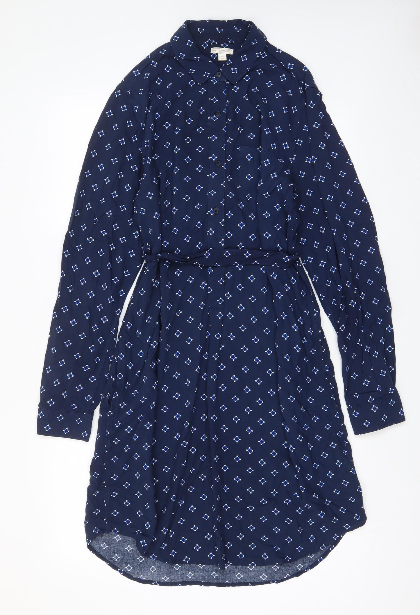 Gap Womens Blue Geometric Viscose Shirt Dress Size 10 Collared Button - Belted