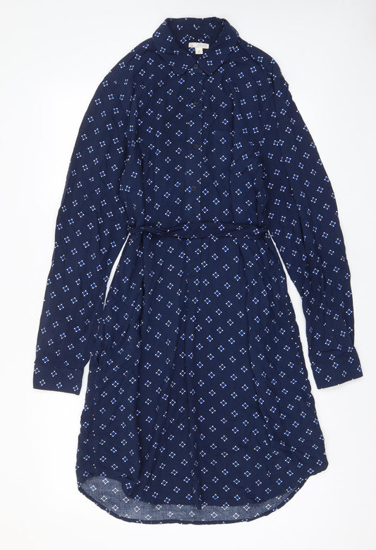 Gap Womens Blue Geometric Viscose Shirt Dress Size 10 Collared Button - Belted
