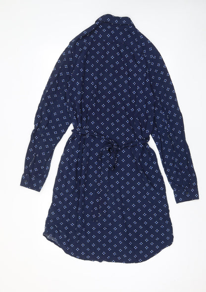 Gap Womens Blue Geometric Viscose Shirt Dress Size 10 Collared Button - Belted
