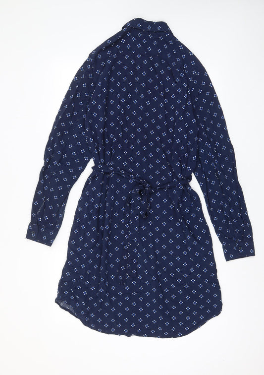 Gap Womens Blue Geometric Viscose Shirt Dress Size 10 Collared Button - Belted