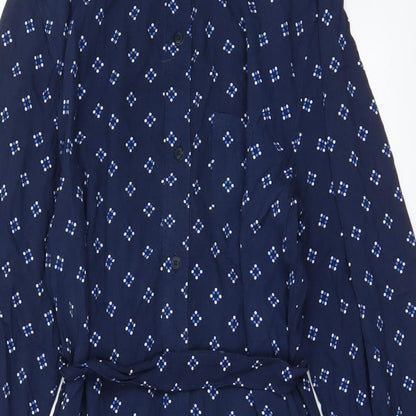 Gap Womens Blue Geometric Viscose Shirt Dress Size 10 Collared Button - Belted