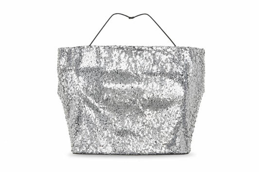Front view of Missguided women’s silver polyester cropped tank, size UK 6, square neck - sequins
