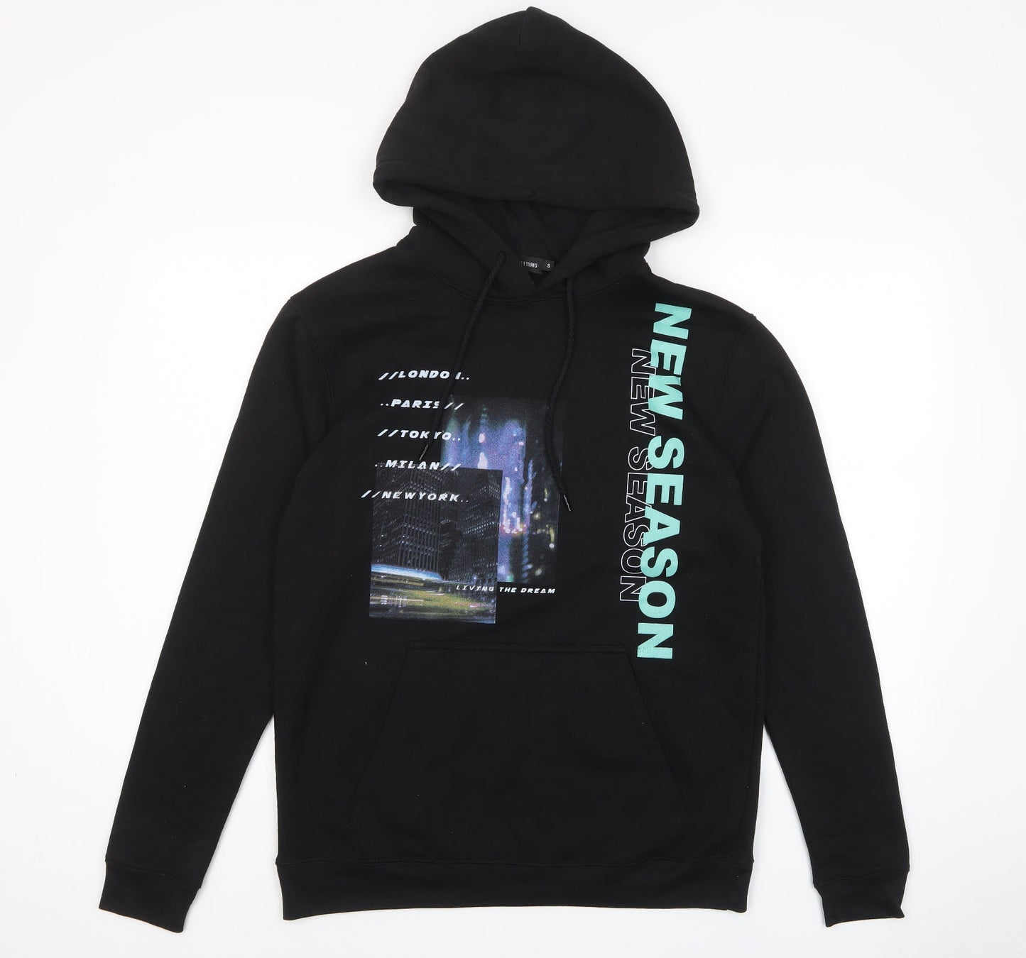 PRETTYLITTLETHING Womens Black Cotton Pullover Hoodie Size S Pullover - Pockets